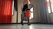 Depraved cleaning lady masturbates. Wet panties, stockings and clothes. French maid costume. Ballerina in pantaloons.